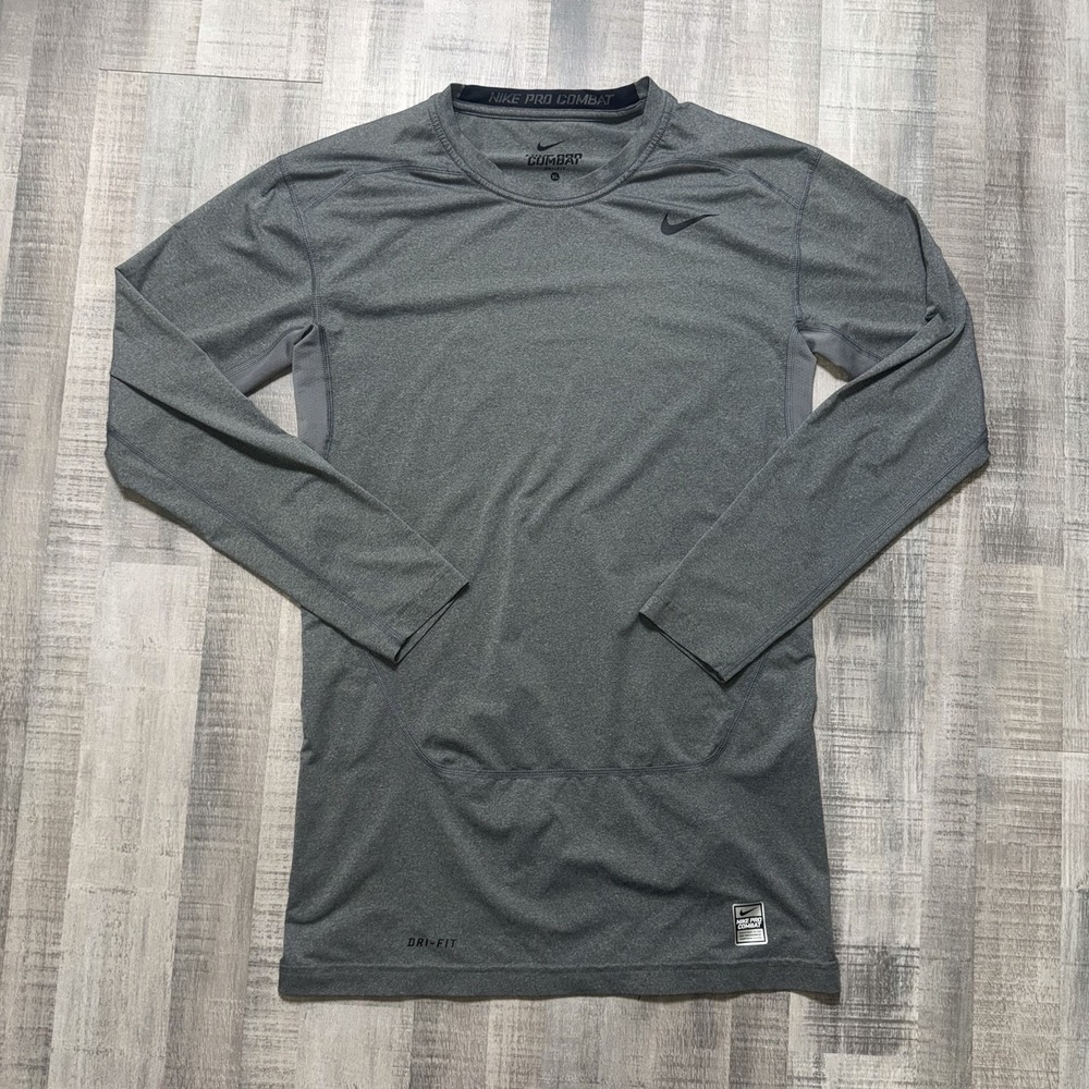 Nike Pro Combat Dri Fit Compression Shirt Mens XL Gray Long Sleeve Active Wear